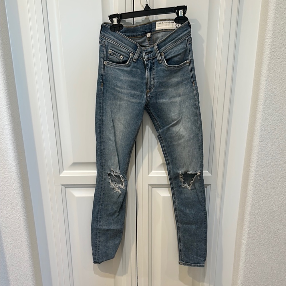 rag & bone Blue Skinny Distressed Jeans